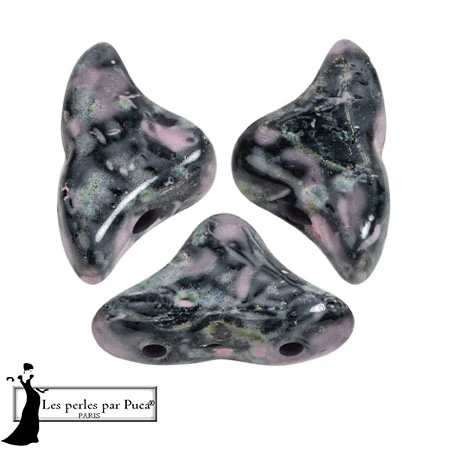 Perle di vetro Helios® di Puca® 6x10mm - Black Stony Pink x10g