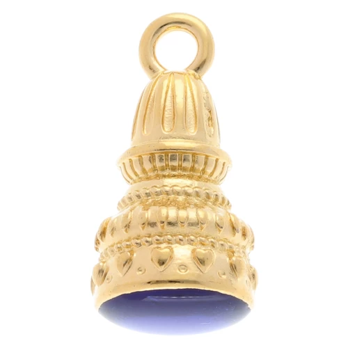 Pendente etnico 28x13 mm in resina epossidica - Dorato con oro fino - Blu x1
