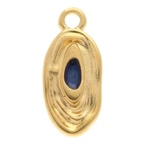 Ciondolo ovale irregolare 18x8 mm in resina epossidica - Dorato con oro fino - Blu x1