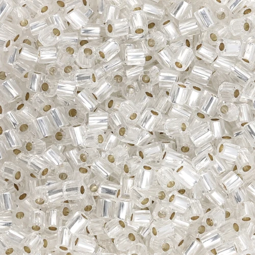 Bugles Twist Miyuki 10/0 Hex Cut 001 - Trasparente chiaro foderato d'argento x10g