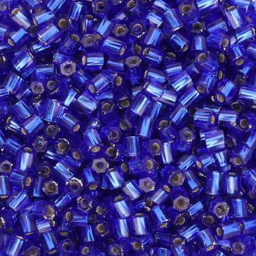 Bugles Twist Miyuki 10/0 Hex Cut 020 - Trasparente Blu Cobalto Foderato d'Argento x10g