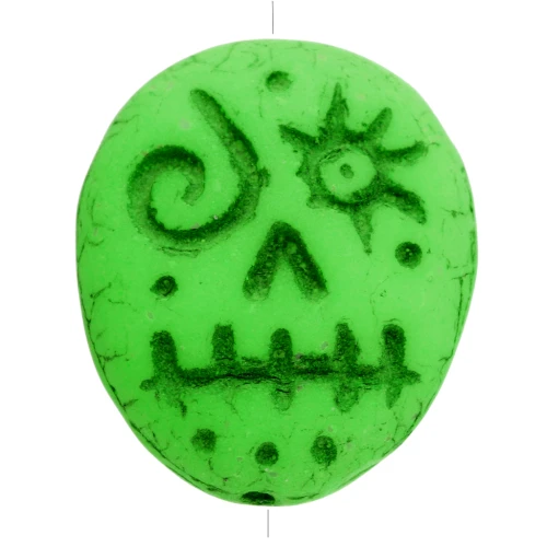 Woodoo Perle di vetro Funny Face 16x14 mm - Verde fluorescente x5