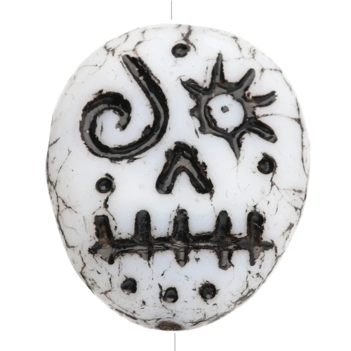 Perle di vetro Woodoo Funny Face 16x14 mm - Grigio - Nero x5