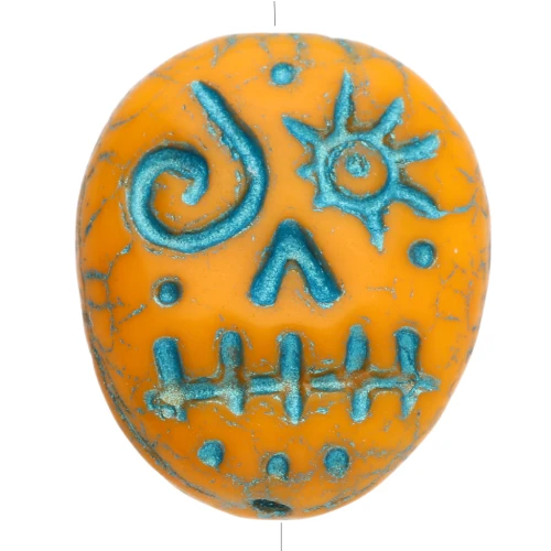Perle di vetro Woodoo Funny Face 16x14 mm - Mandarino - Blu x5