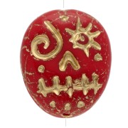 Perle di vetro Woodoo Funny Face 16x14 mm - Rosso - Dorato x5