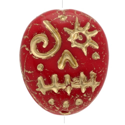 Perle di vetro Woodoo Funny Face 16x14 mm - Rosso - Dorato x5