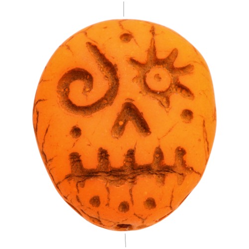 Woodoo Perle di vetro Funny Face 16x14 mm - Arancione fluorescente x5