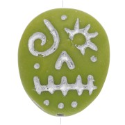 Perle di vetro Woodoo Funny Face 16x14 mm - Olive - Argento x5