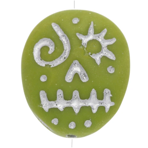 Perle di vetro Woodoo Funny Face 16x14 mm - Olive - Argento x5