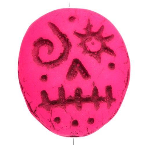 Perle di vetro Woodoo Funny Face 16x14 mm - Rosa fluorescente x5