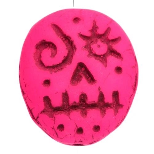 Perle di vetro Woodoo Funny Face 16x14 mm - Rosa fluorescente x5