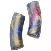 Perle tubolari curve 29x10 mm in resina opaca - Multicolore marmorizzato - Dorato x1