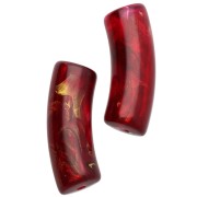 Perle tubolari curve 29x10 mm in resina trasparente - Rosso - Dorato marmorizzato x1