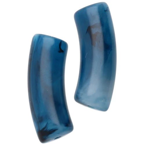 Perle tubolari curve 29x10 mm in resina traslucida - Blu - Bianco marmorizzato x1