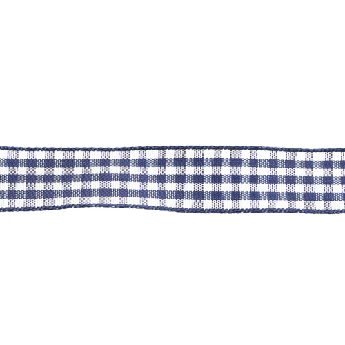 Nastro Mokuba 14 mm in percalle - Blu scuro - Bianco x50cm