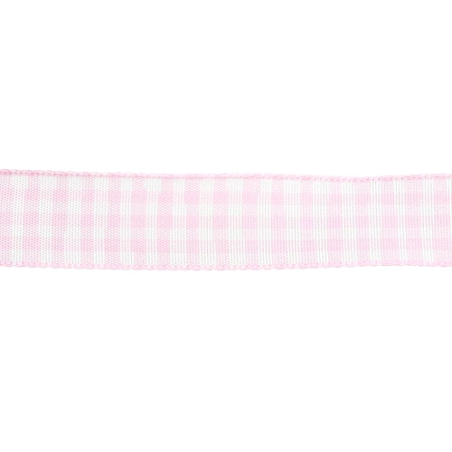 Nastro Mokuba 14 mm in percalle - Rosa chiaro - Bianco x50cm