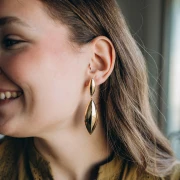 Pendente navette rotondo 50x18 mm - Dorato con oro fino x1