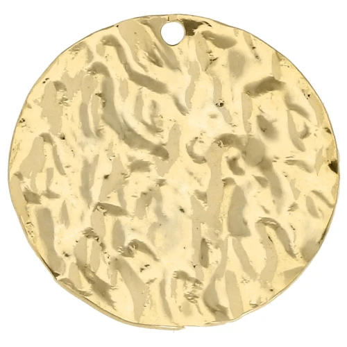 Pendente rotondo martellato 20 mm - Dorato con oro fino x1