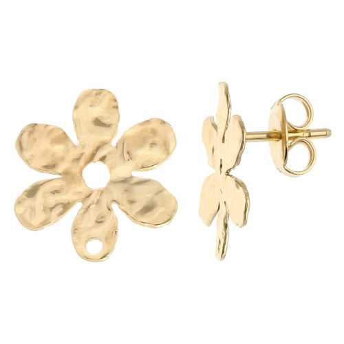 Orecchini a fiore martellato 16x14,5 mm - Dorato con oro fino x2