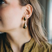 Pendente a goccia bombato 30x20 mm - Dorato con oro fino x1