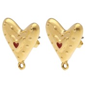 Orecchini a cuore 20x17 mm in resina epossidica - Dorato con oro fino - Rosso x2|raw }}
