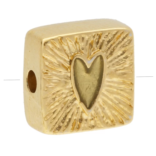 Perla quadrata Striata da 9 mm con nucleo in resina epossidica - Dorato con oro fino - Verde pallido
