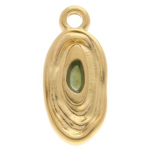 Ciondolo ovale irregolare 18x8 mm in resina epossidica - Dorato con oro fino - Verde chiaro