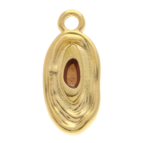 Ciondolo ovale irregolare 18x8 mm in resina epossidica - Dorato con oro fino - Topazio x1
