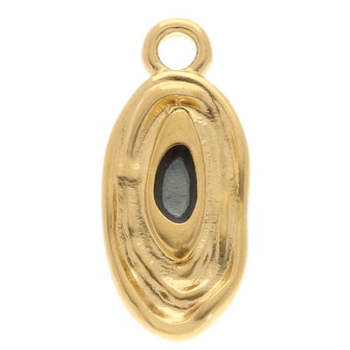 Ciondolo ovale irregolare 18x8 mm in resina epossidica - Dorato con oro fino - Grigio x1