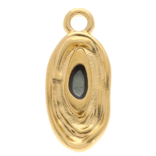 Ciondolo ovale irregolare 18x8 mm in resina epossidica - Dorato con oro fino - Grigio x1