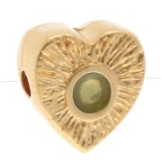 Perla cuore Striato 10x9 mm con tondo in resina epossidica - Dorato con oro fino - Verde pallido
