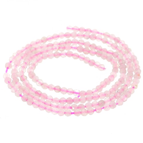 Perline tonde sfaccettate in pietra semipreziosa 2 mm - Quarzo rosa x39cm