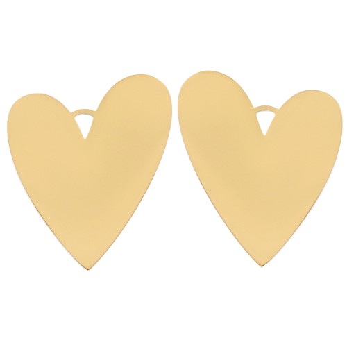 Pendenti a forma di cuore 38x30 mm - Acciaio inossidabile 304L Dorato x2