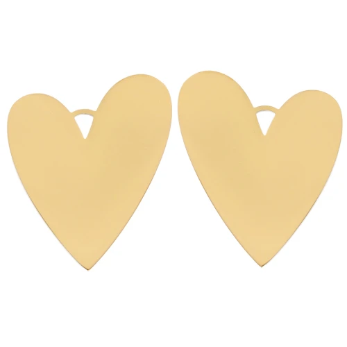 Pendenti a forma di cuore 38x30 mm - Acciaio inossidabile 304L Dorato x2