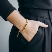 Forzatina Bracciale a maglie alternate da 7 mm - Acciaio inossidabile 304L Dorato x16 cm