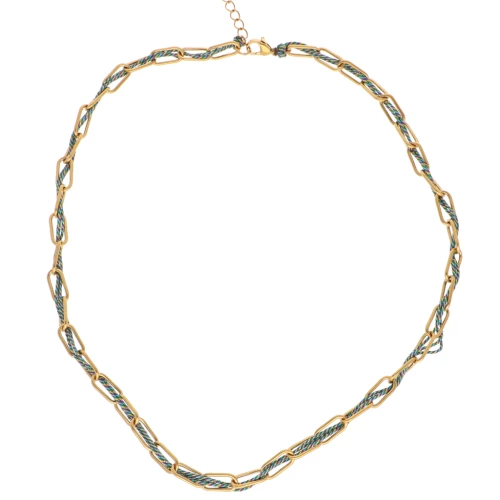 Collana rettangolare a maglie da 6 mm con fili intrecciati in acciaio inossidabile 304L Dorato - Blu x45cm