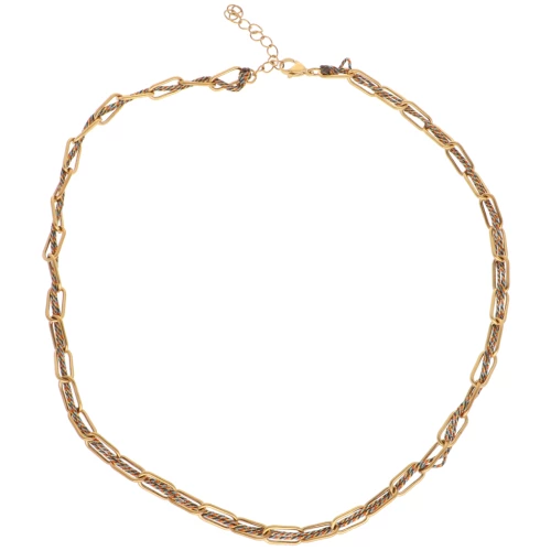 Collana a maglie rettangolari da 6 mm e fili intrecciati in acciaio inossidabile 304L Dorato - Marrone x45cm