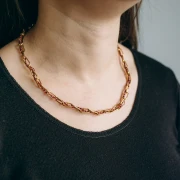 Collana a maglie rettangolari da 6 mm e fili intrecciati in acciaio inossidabile 304L Dorato - Marrone x45cm