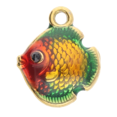 Ciondolo a forma di pesce 12,5x10 mm con resina epossidica - Acciaio inossidabile 304L Dorato - Multicolore