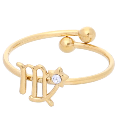Anello regolabile segno zodiacale - Vergine - Acciaio inossidabile Dorato 304L - Cristallo x1