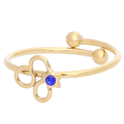 Anello regolabile segno zodiacale - Leone - Acciaio inossidabile Dorato 304L - Zaffiro x1