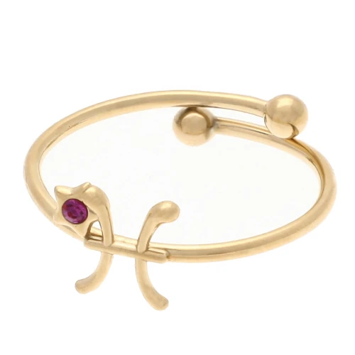 Anello regolabile segno zodiacale Pesci e CZ - Acciaio inossidabile 304L Gold - Rosa