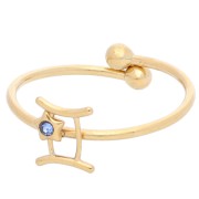 Anello regolabile segno zodiacale - Gemelli - Acciaio inossidabile 304L Dorato - Zaffiro chiaro