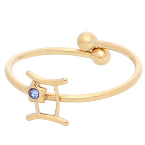 Anello regolabile segno zodiacale - Gemelli 304L Dorato acciaio inossidabile - Zaffiro chiaro