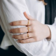 Anello regolabile segno zodiacale - Gemelli 304L Dorato acciaio inossidabile - Zaffiro chiaro