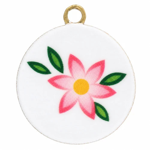 Ciondolo rotondo da 10 mm con stampa UV - Fiore - Acciaio inossidabile 304L Dorato - Rosa - Bianco