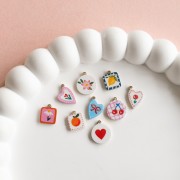 Ciondolo rotondo da 10 mm con stampa UV - Cuore - Acciaio inossidabile 304L Dorato - Rosso - Bianco