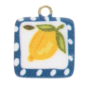 Ciondolo quadrato 9,5x8 mm stampato UV - Limone - Acciaio inossidabile 304L Dorato - Giallo x1