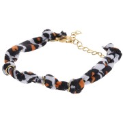 Bracciale in tessuto annodato con 3 anelli - Acciaio inossidabile 304L Dorato - Leopardo x18cm
