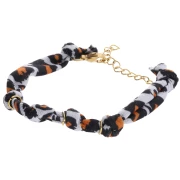 Bracciale in tessuto annodato con 3 anelli - Acciaio inossidabile 304L Dorato - Leopardo x18cm